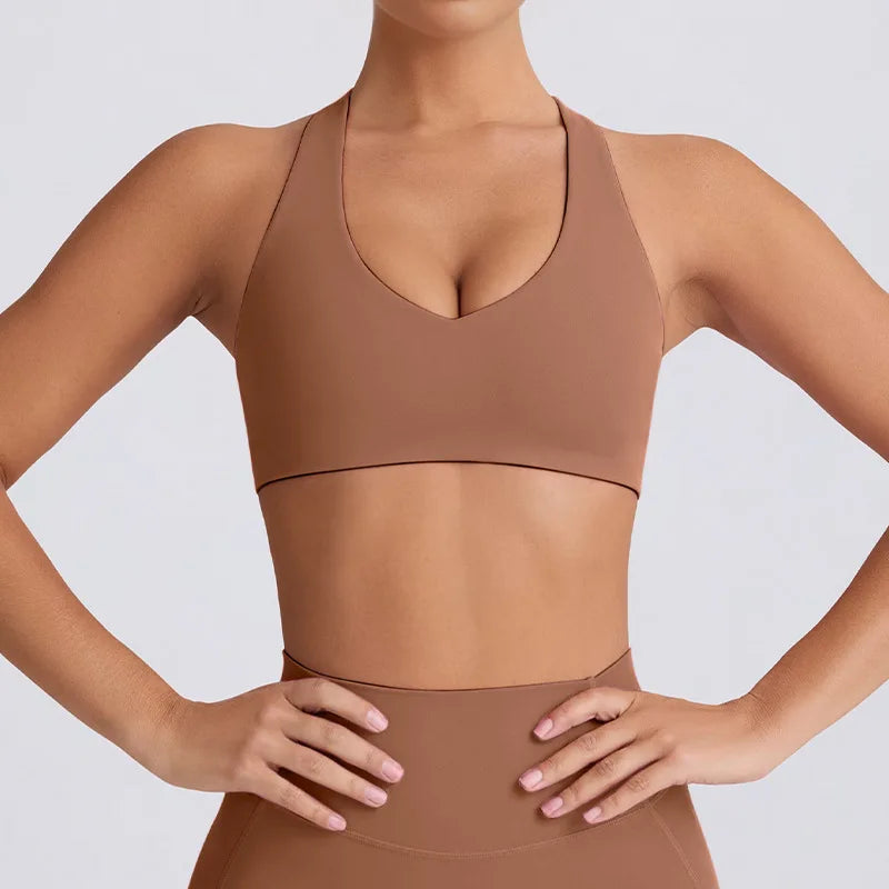 Naked Feel Quick-Dry Yoga Set Strappy Sports Bra & Seamless Leggings for Women Outdoor Gym Workout Activewear - ATFH
