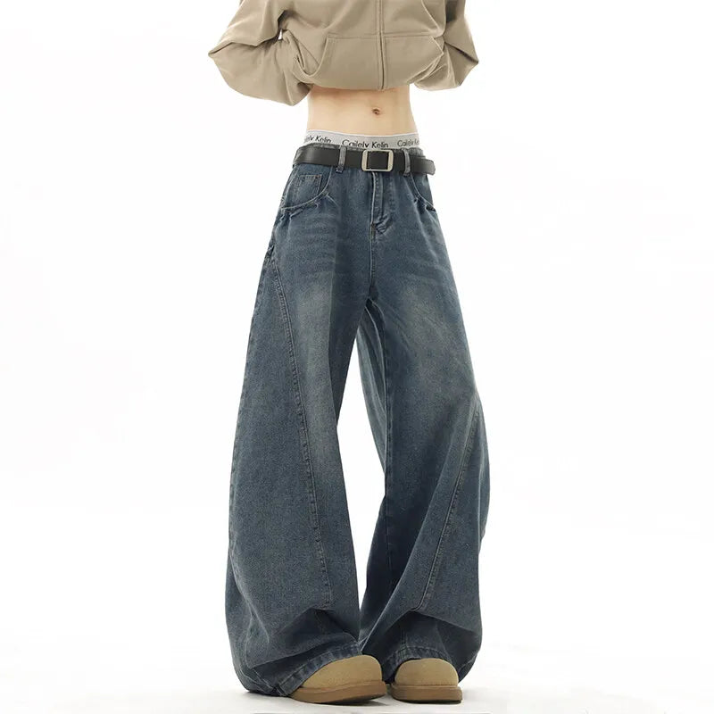 Wide Leg Jeans Men Denim Dark Blue Floor Sweeping Baggy Trousers Street Dance Hip Hop Unisex Urban Fashion Urban Streetwear ATFH