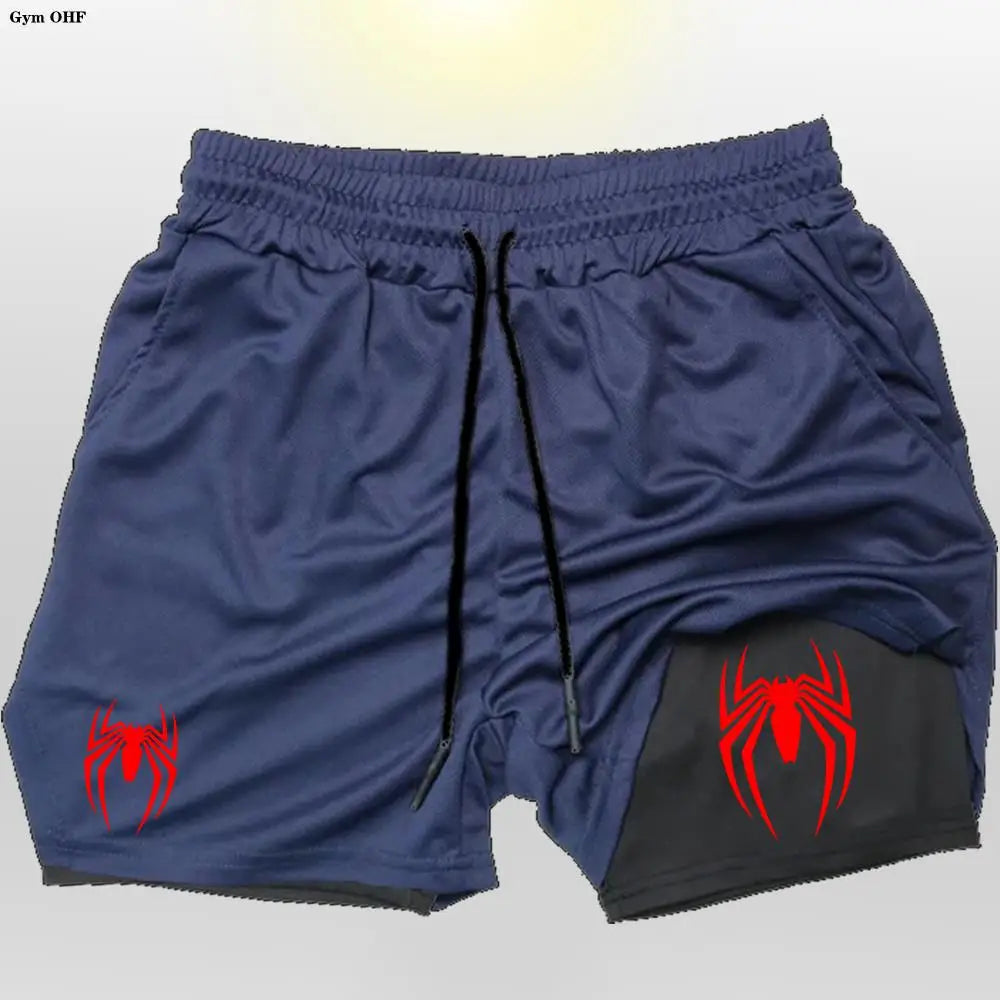 2099 Spider Sport Shorts Men Sportswear Double-Deck Running Shorts 2 In 1 Beach Bottoms Summer Gym Fitness Training Short Pants