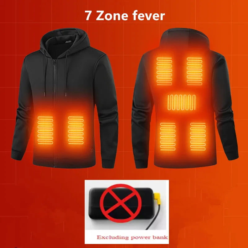 New Winter Usb Port Intelligent Heating Warmth Men'S Hooded Sweatshirt 7 Zones Heating Outdoor Cold Resistant Cardigan Jacket - ATFH