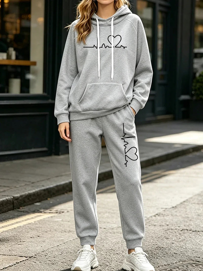 Autumn Winter Womens Tracksuit 2 Pcs Sets Casual Hooded Sweatshirt Outfits Outdoor Sports Clothing Warm Street Woman Pants Suit