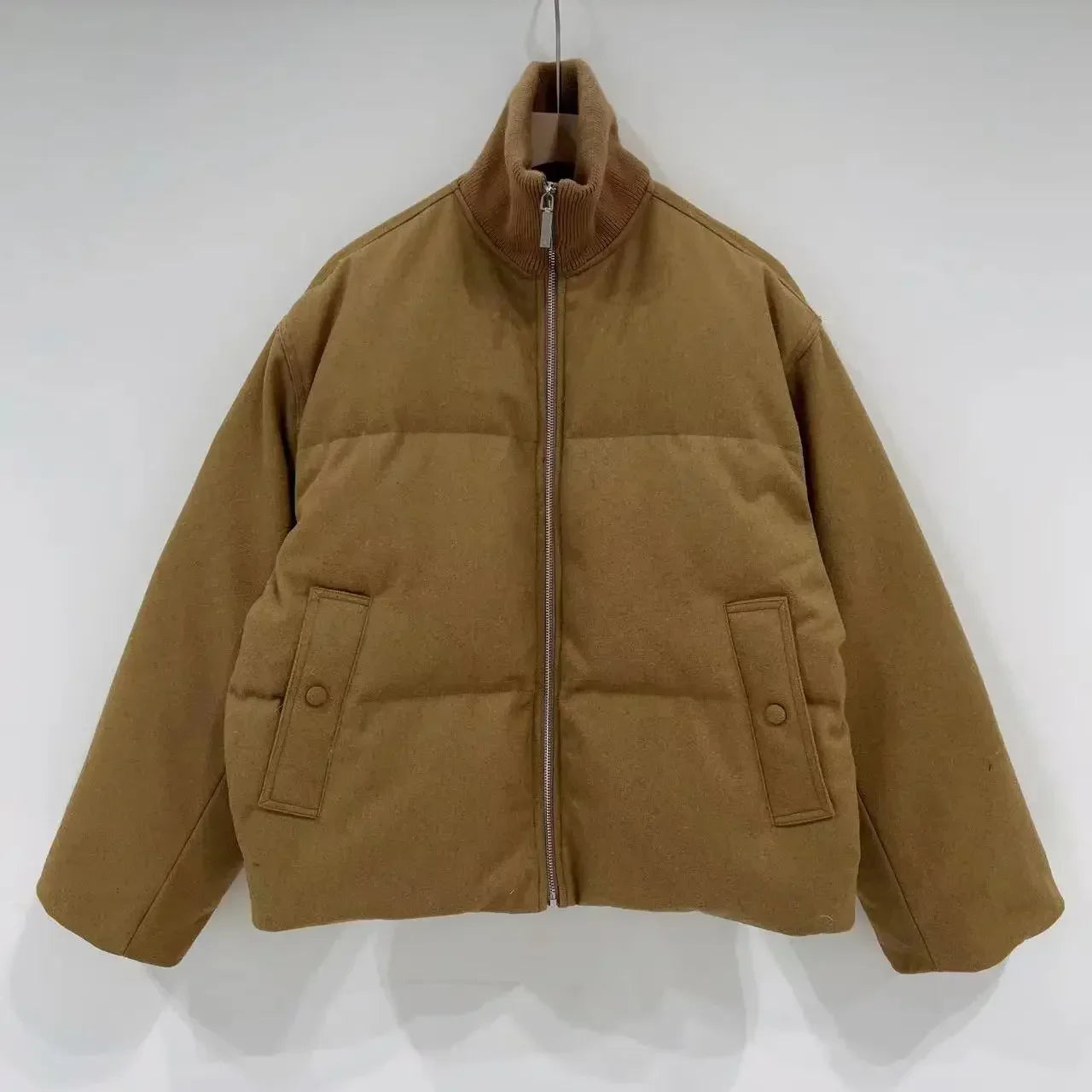 Winter Down Coat Wool Blended Flannel Short Quilted Down Top Warm Jacket for Women ATFH