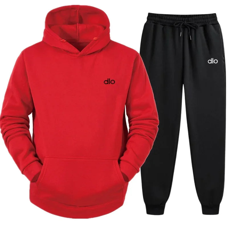 Spring  Autumn Men's Hooded Jogging Gym Fitness and Leisure Set Street Fashion Y2K Clothing Printed Neutral Sports 2-piece Set