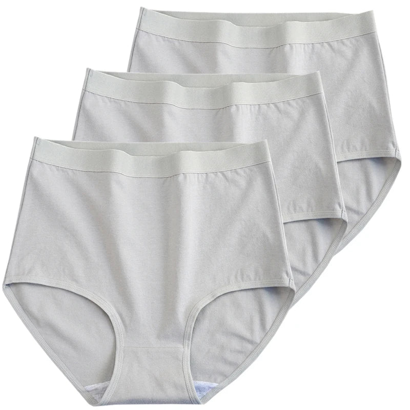3pcs Cotton Women Panties Lady Plus Size Underwear Large Size High Waist Briefs Breathable Solid Color Female Lingerie