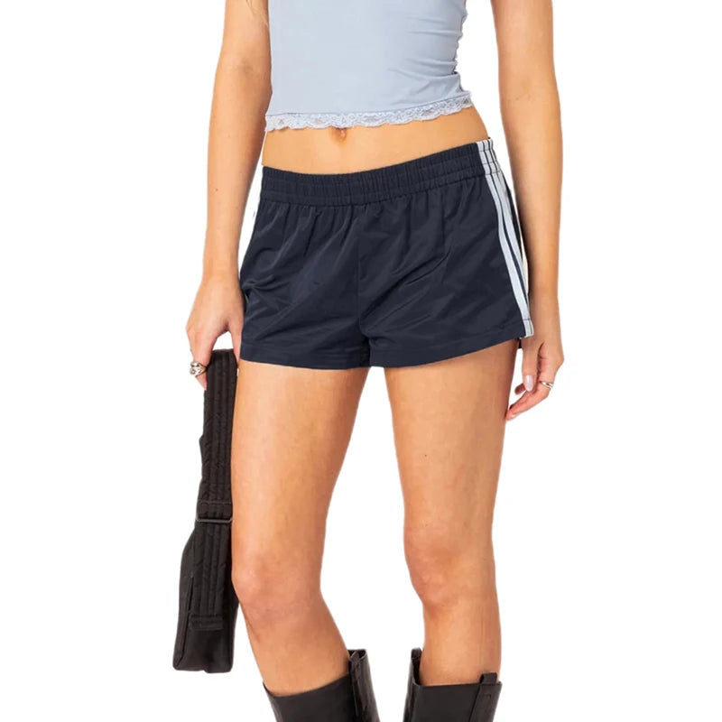 Summer Women's Casual Shorts Side Stripe Print Elastic Waist Loose Workout Short Pants Tahsi Fashion House