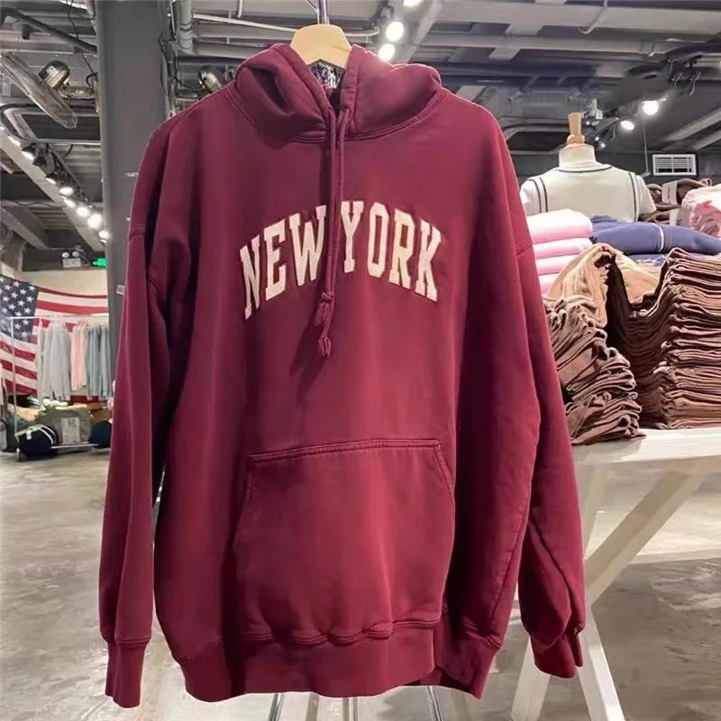 Autumn Letter Print Loose Drawstring Hoodies Women New Casual Pocket Streetwear Cotton Pullover Top Sweet Cute Sweatshirts OOTDS - ATFH