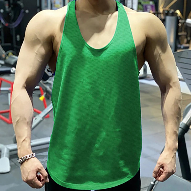 Summer Mesh Running Vests Mens Quick Dry Bodybuilding Stringer Tank Tops Fitness Sleeveless Shirts Gym Clothing Workout Singlets
