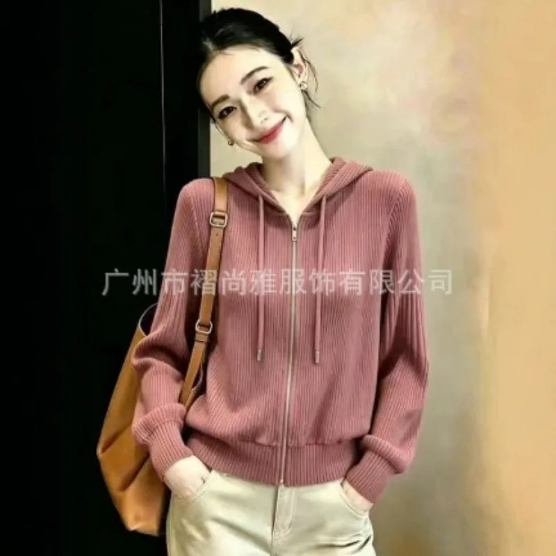 Miyake Pleated 2026 Autumn New Solid Color Zipper Hooded High-end Lazy Style Sweatshirt Pleated Versatile Top for Women Pleat