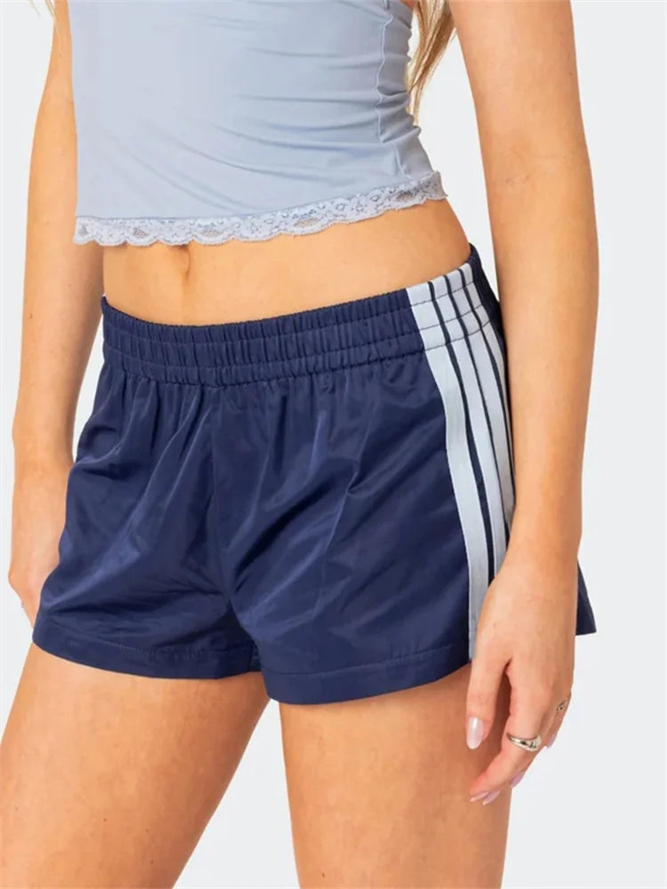 Summer Women's Casual Shorts Side Stripe Print Elastic Waist Loose Workout Short Pants Tahsi Fashion House