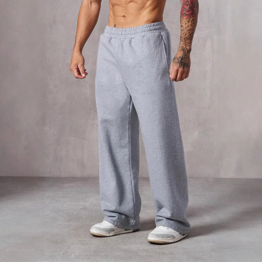 Men's American Style Loose Fit Sport Pants Casual Running Fitness Straight Leg Long Trousers  Elastic Waist  Gym Workout Clothes