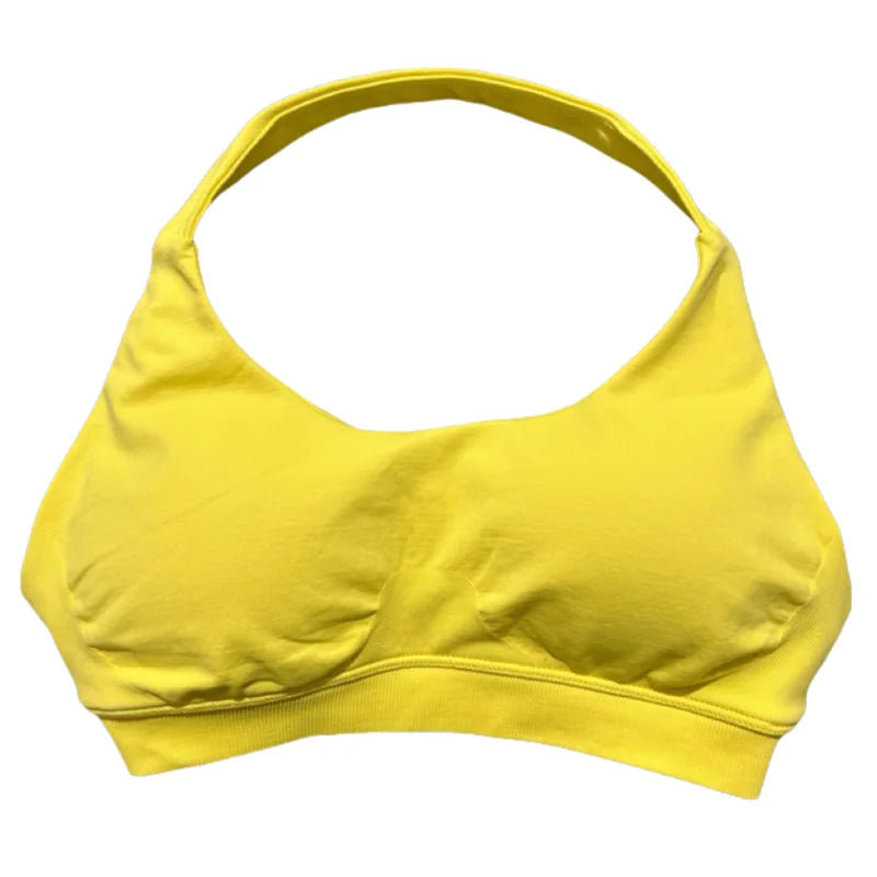 HISTELLO Women Seamless Halter Top Sports Bra High Support Push-up Open Back Pilates Gym Wear Fitness Yoga Workout Underwear - ATFH