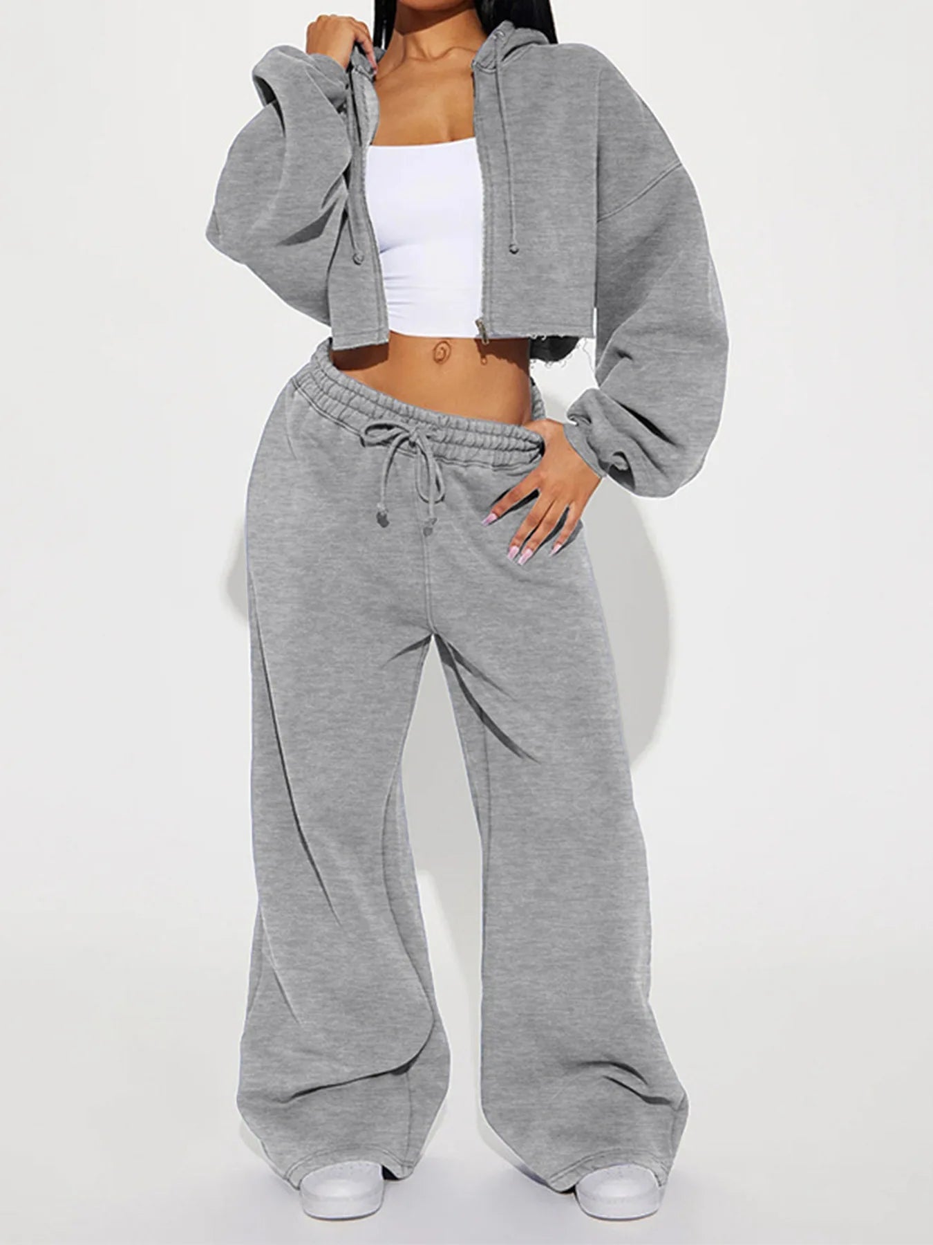 Fashion Hooded Hood Zipper Cardigan Long Pants Suit Lady Lace-up High-waisted Outfit Autumn Winter Woman's Two-piece Sports Set