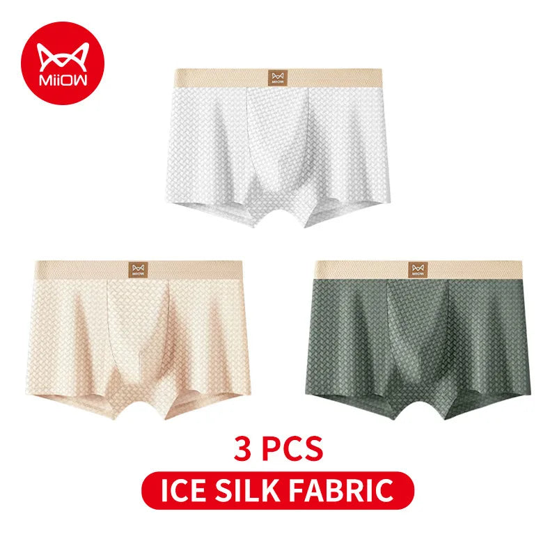 MiiOW 3Pcs Ice Silk Men Underwear Boxer 10A Antibacterial Men's Panties Breathable Refreshing Summer Man Underpants Boxer Briefs