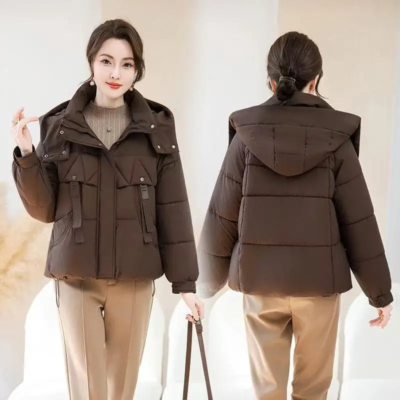 Fashion Winter Parka Short Women Cotton Padded Jackets 2025 New Casual Thick Warm Hooded Coat Zippers Loose Female Outwear