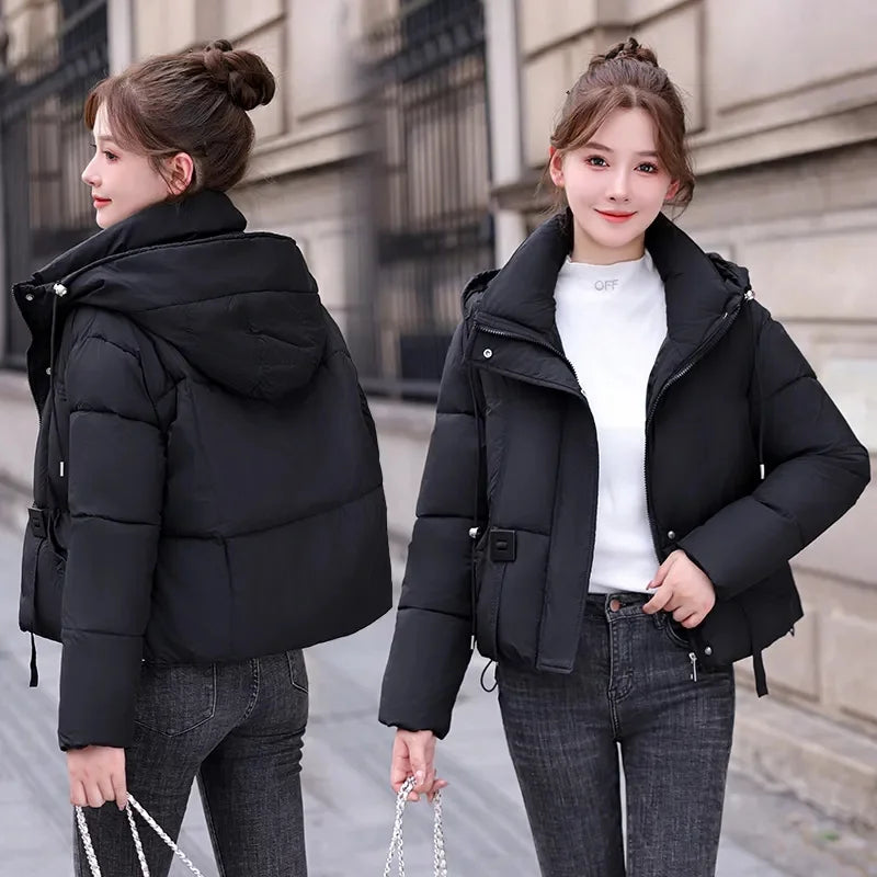 Down Coat Women Parkas Short Winter New Puffer Jackets High-End Warm Cotton Padded Coats Korean  Hooded Outwear Female Tops ATFH