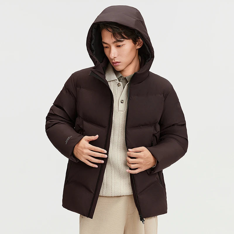 Bosiden Mens Winter Goose Down Jacket Slim Fit Hooded Thermal Coat Windproof Outdoor Parka