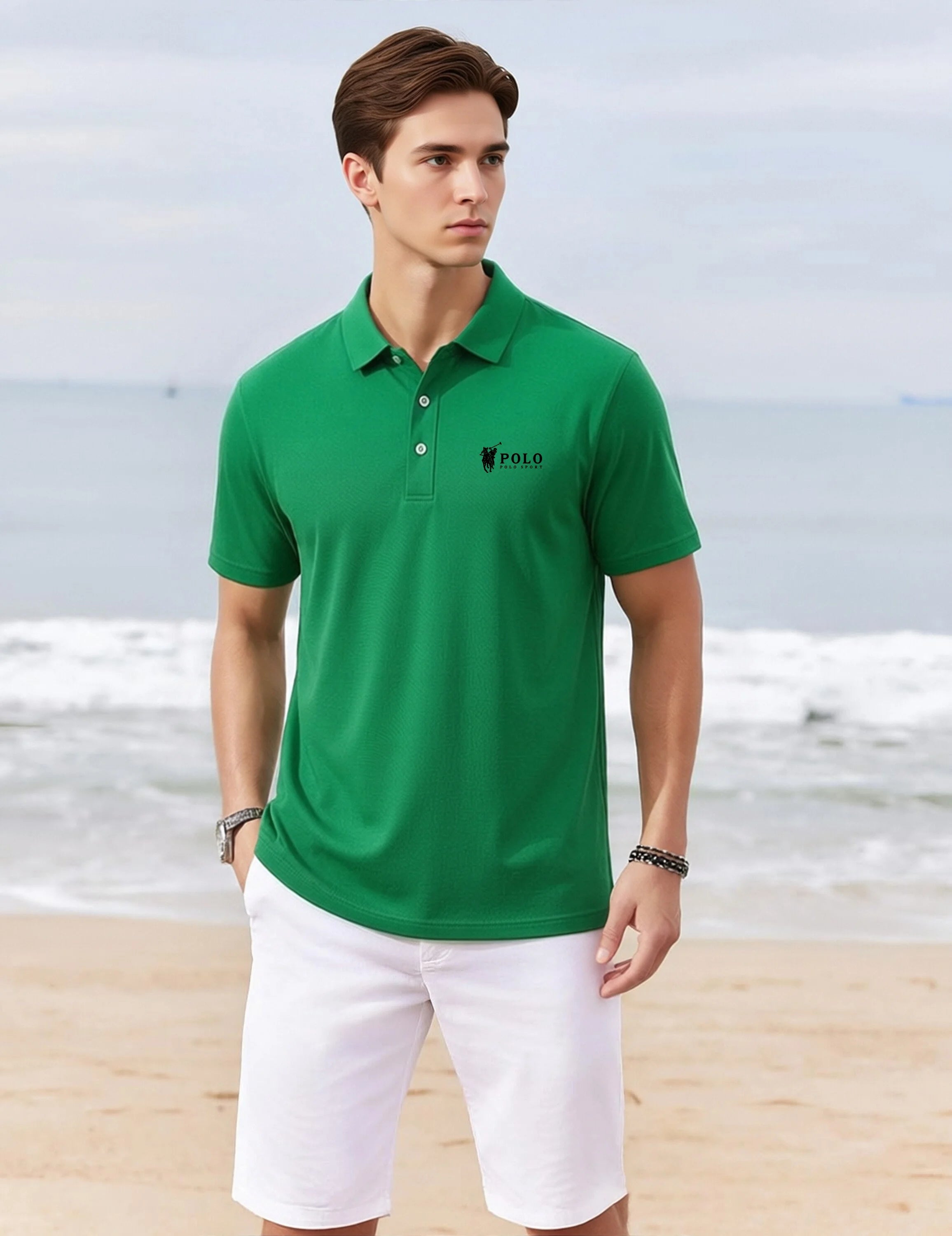 Men's summer high-quality short sleeved polo shirt button letter printed T-shirt for business and casual men's wear