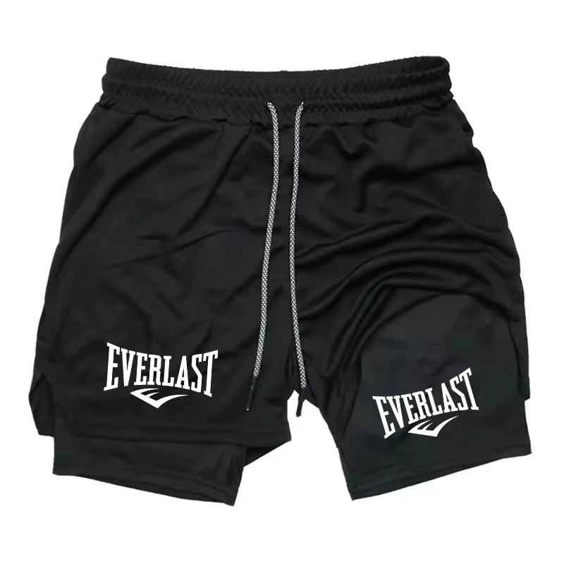 Men's Compression Sports Shorts Everlast Printed Sports Pants Double-Layer Quick-Dry Basketball Beach Muscle Fitness Pocket Towe