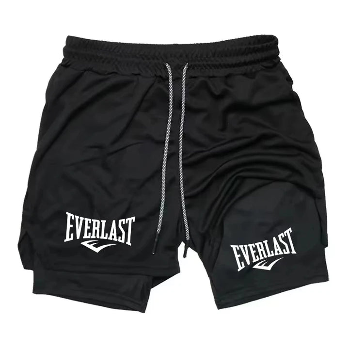 Men's Compression Sports Shorts Everlast Printed Sports Pants Double-Layer Quick-Dry Basketball Beach Muscle Fitness Pocket Towe
