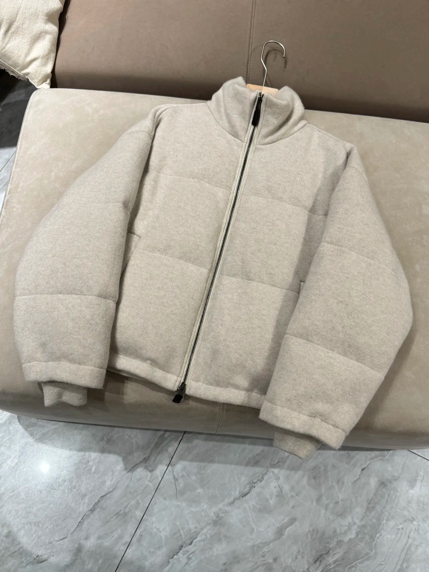 Women's Wide Goose down Jacket Cashmere Wool Knitted Winter Coat Warm Comfortable Fit ATFH