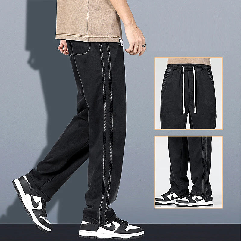 2024 Spring/Summer New Soft Lyocell Fabric Men's Jeans Thin Loose Straight Leg PantsDrawstring Elastic Waist Korean casual pants ATFH
