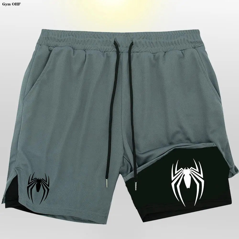 2099 Spider Sport Shorts Men Sportswear Double-Deck Running Shorts 2 In 1 Beach Bottoms Summer Gym Fitness Training Short Pants