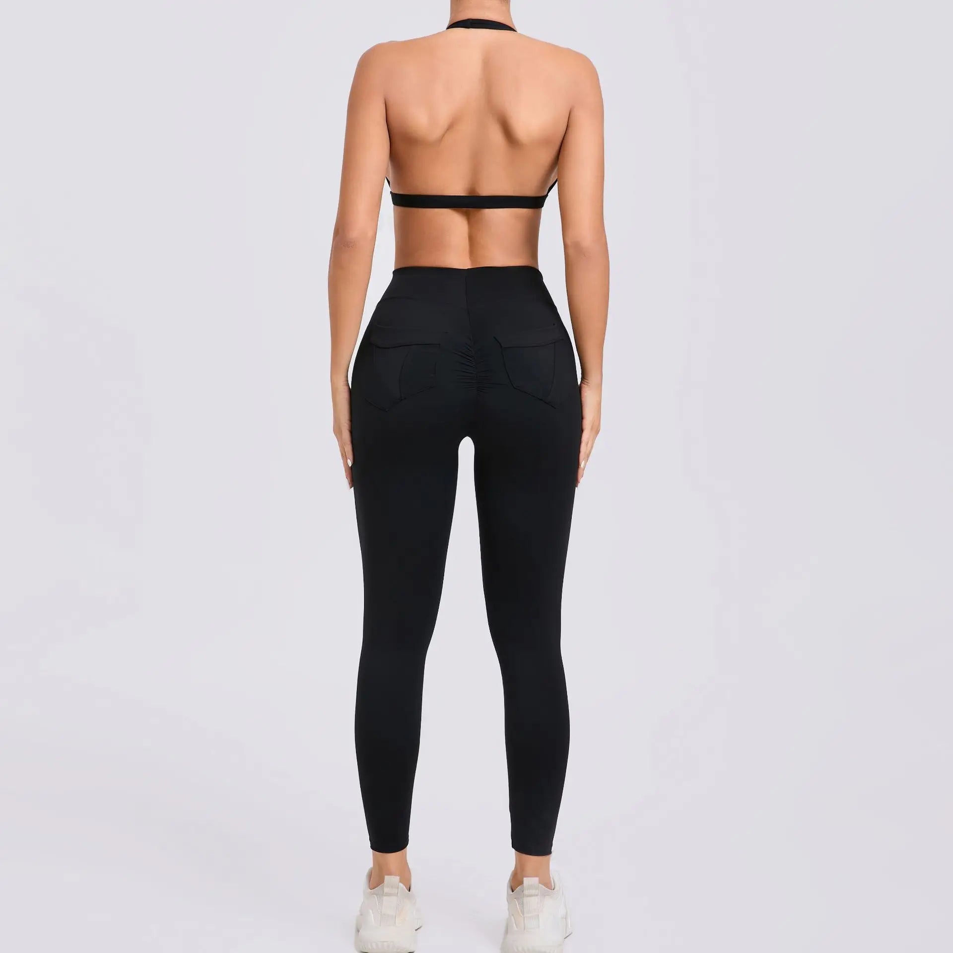 Workout Set for Women Quick Dry Yoga Outfit Seamless Sports Bra High Waist Gym Leggings with Pockets Running Fitness - ATFH