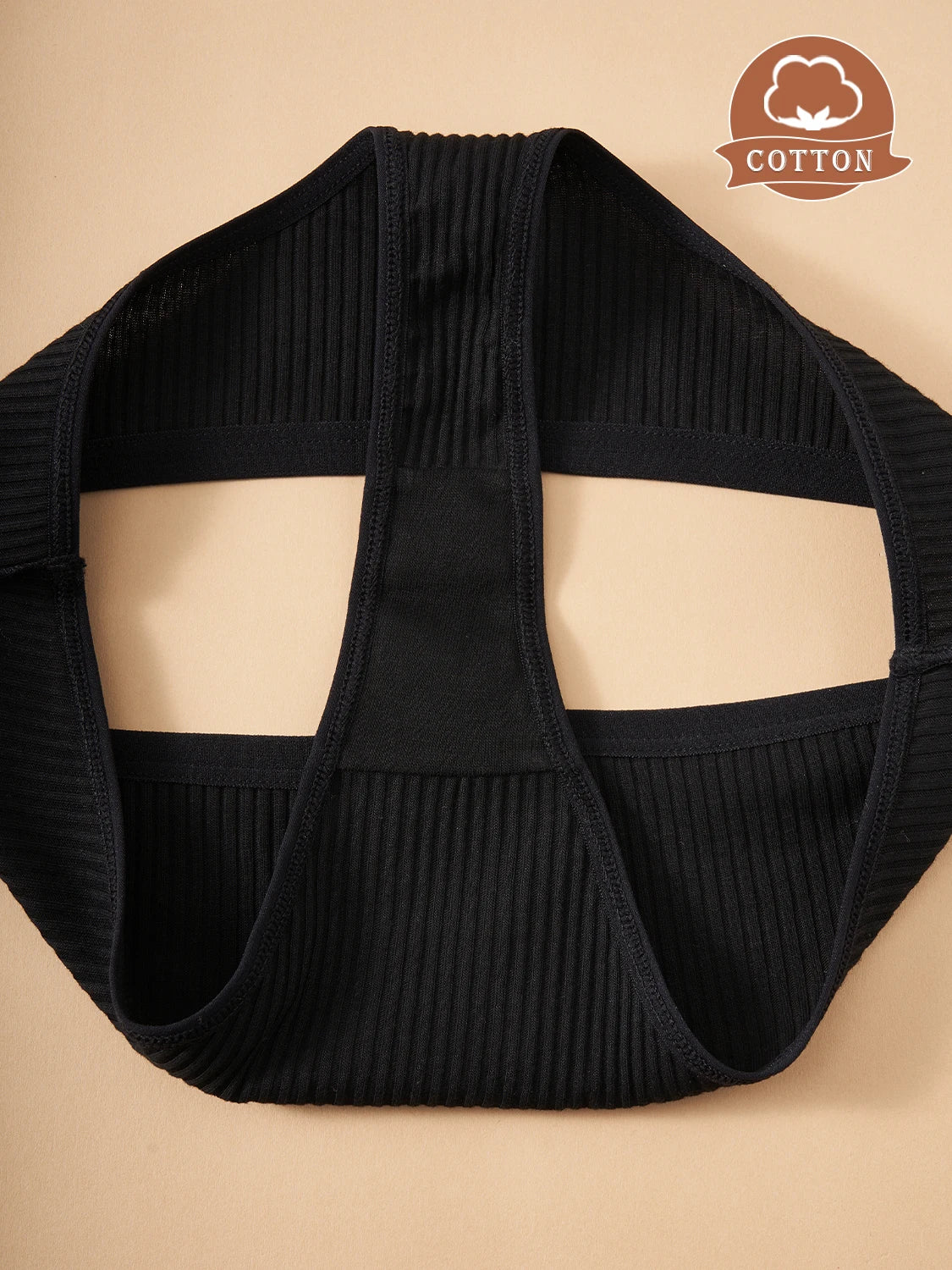 7PCS New Black Cotton Women's G-Strings Female Low Rise Striped Thongs Panties Sexy Bikini Breathable T-Back Intimates Lingerie