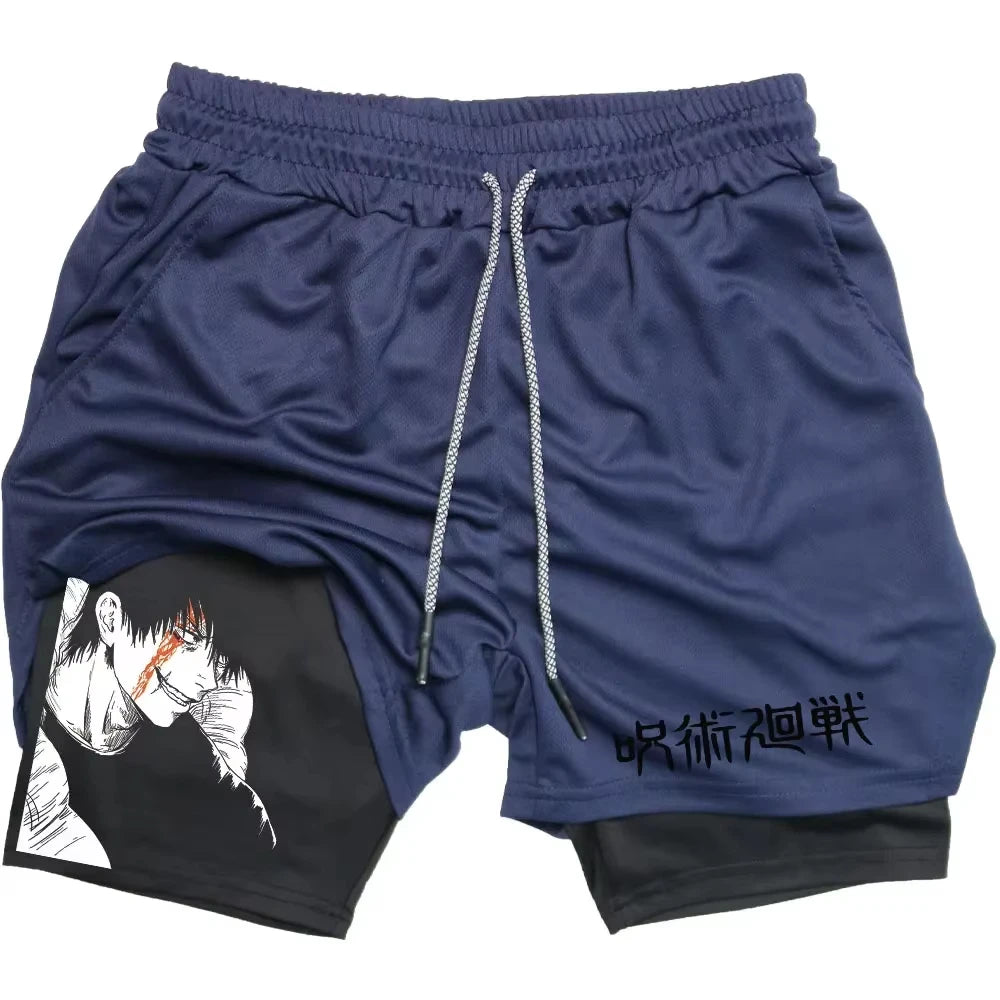Anime Jujutsu Kaisen Gym Shorts Fitness 2 in 1 Compression Performance Shorts Workout Quick Dry Athletics Short Pants RL0601