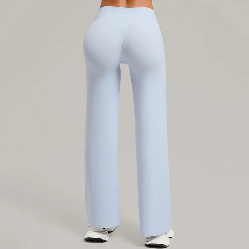 Hearuisavy Women Straight-Leg Sports Pants Gym Clothing Naked Feeling Compression Wide Leg Yoga Leggings Pilates Fitness Tights - ATFH