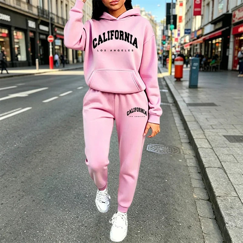 Hot Sales Womens Outfits Casual Hooded Sweatshirt 2Pcs Suit Outdoor Street Clothes AutumnWinter Trend Woman Pants Sets Tracksuit