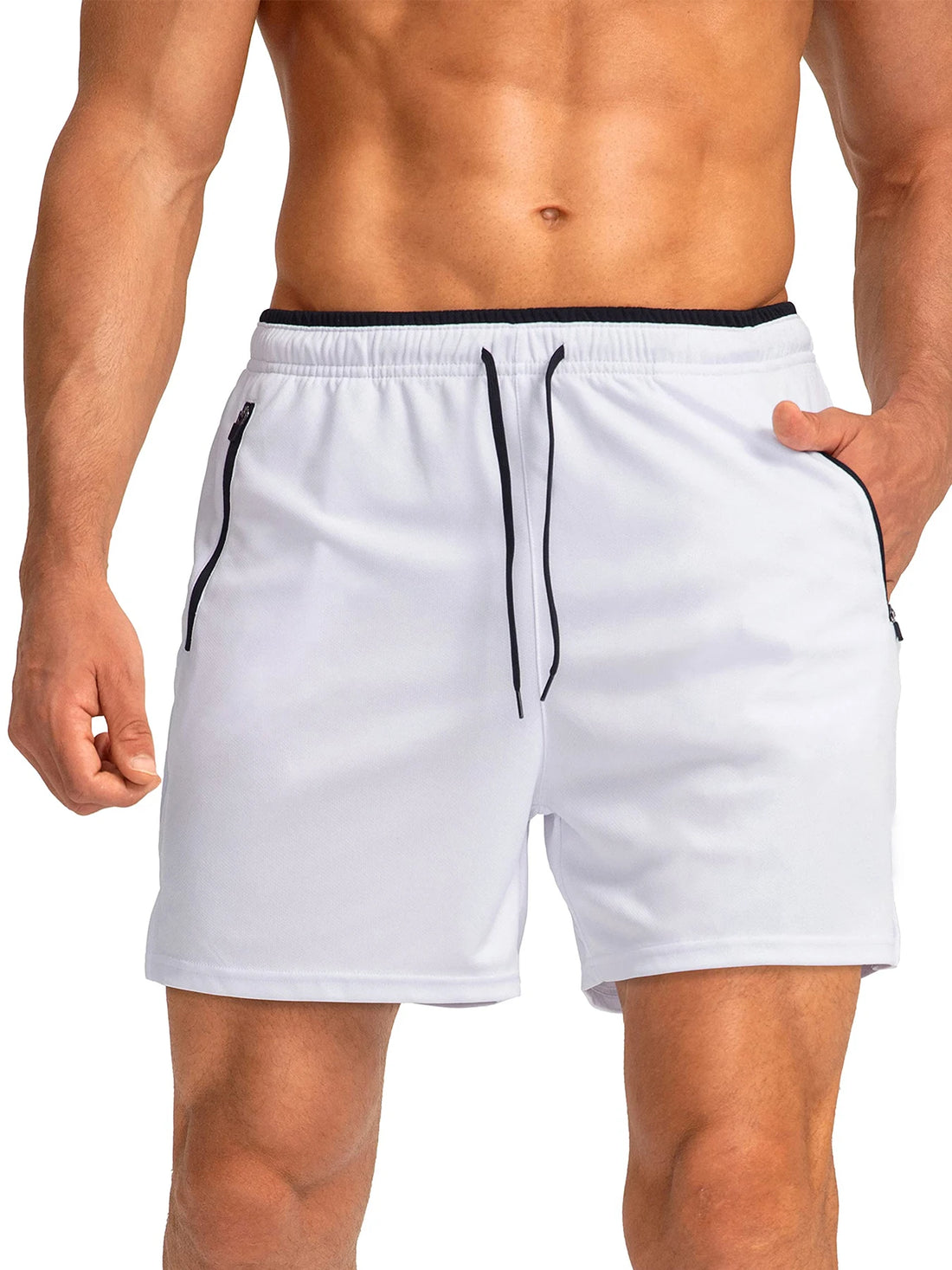 Men's running shorts with zippered pockets, quick-dry, suitable for gym workouts, 5-inch men's shorts