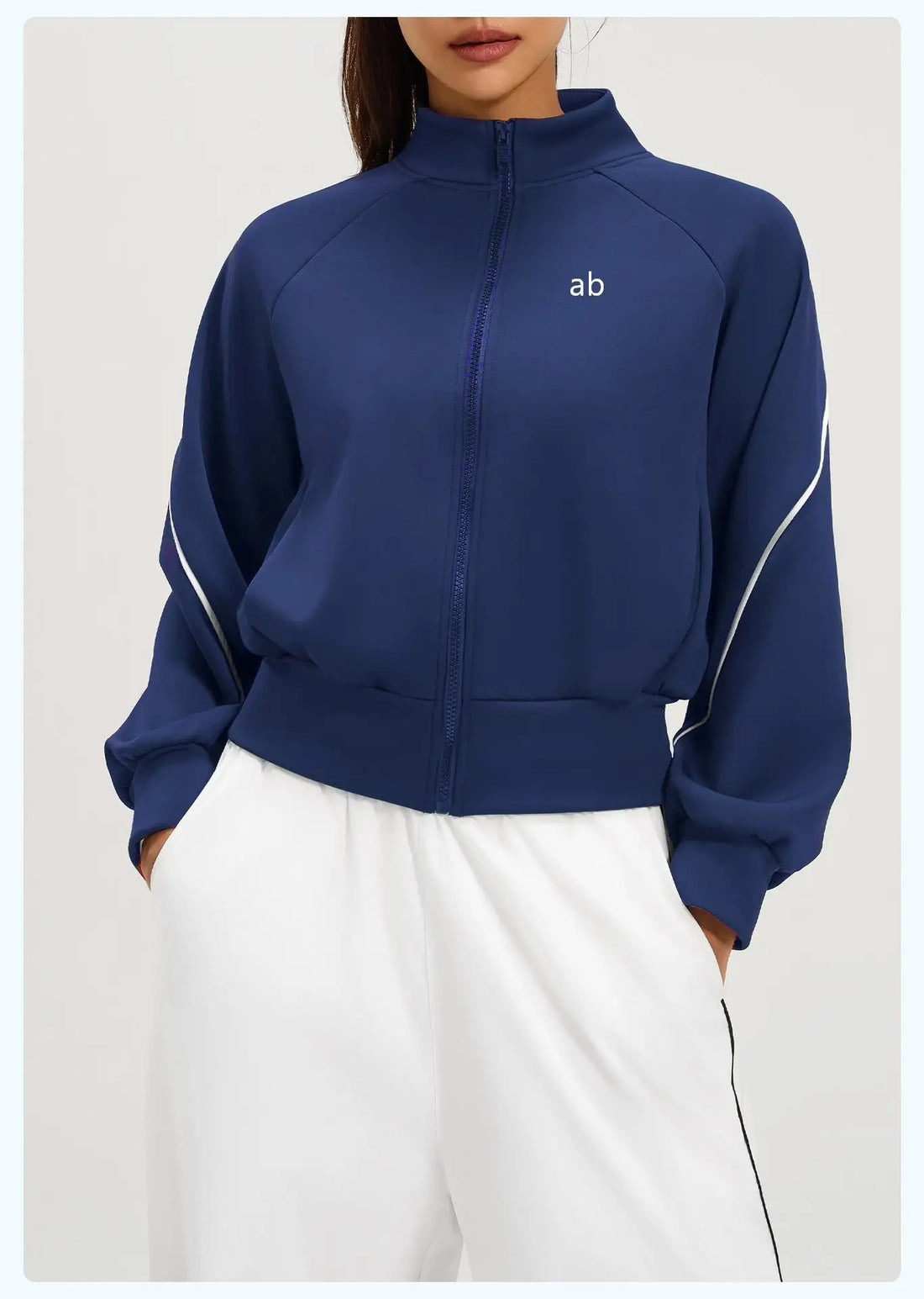 2026 Fall/Winter Color-Contrast Fleece-Lined Yoga Top with Stand Collar, Thickened Warm and Slim-Fitting Sport Jacket for Women