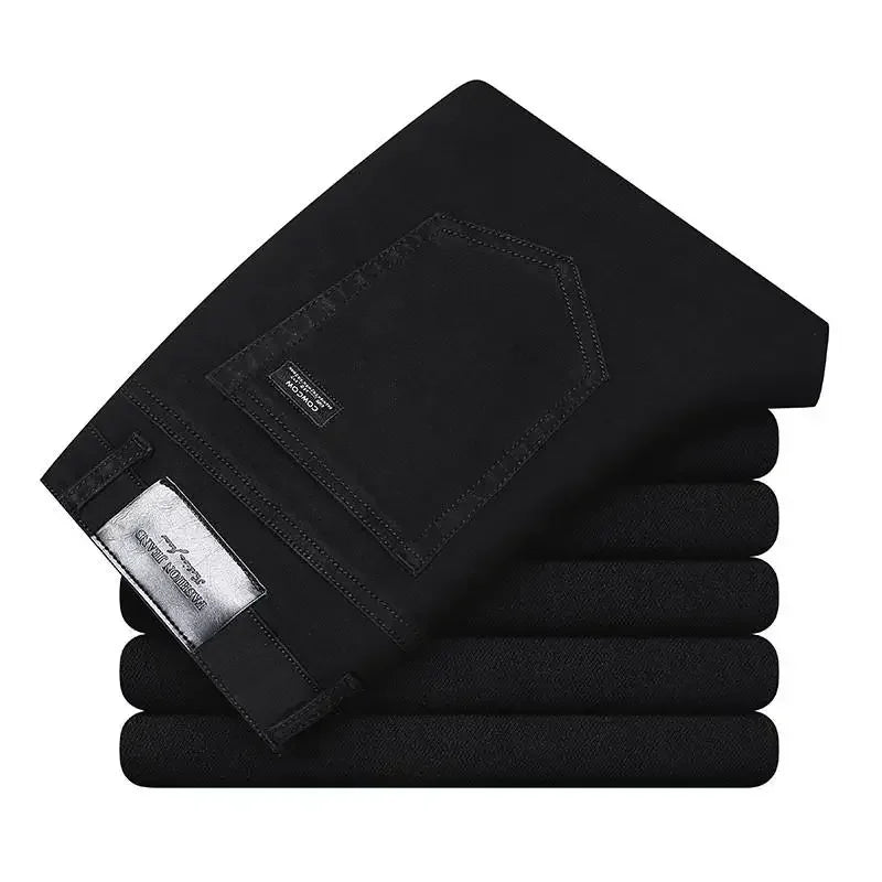 2026 Cotton Stretch Jeans Business Casual Men's Thin Denim Jeans Grey Spring Summer Brand New Fit Straight Lightweight ATFH
