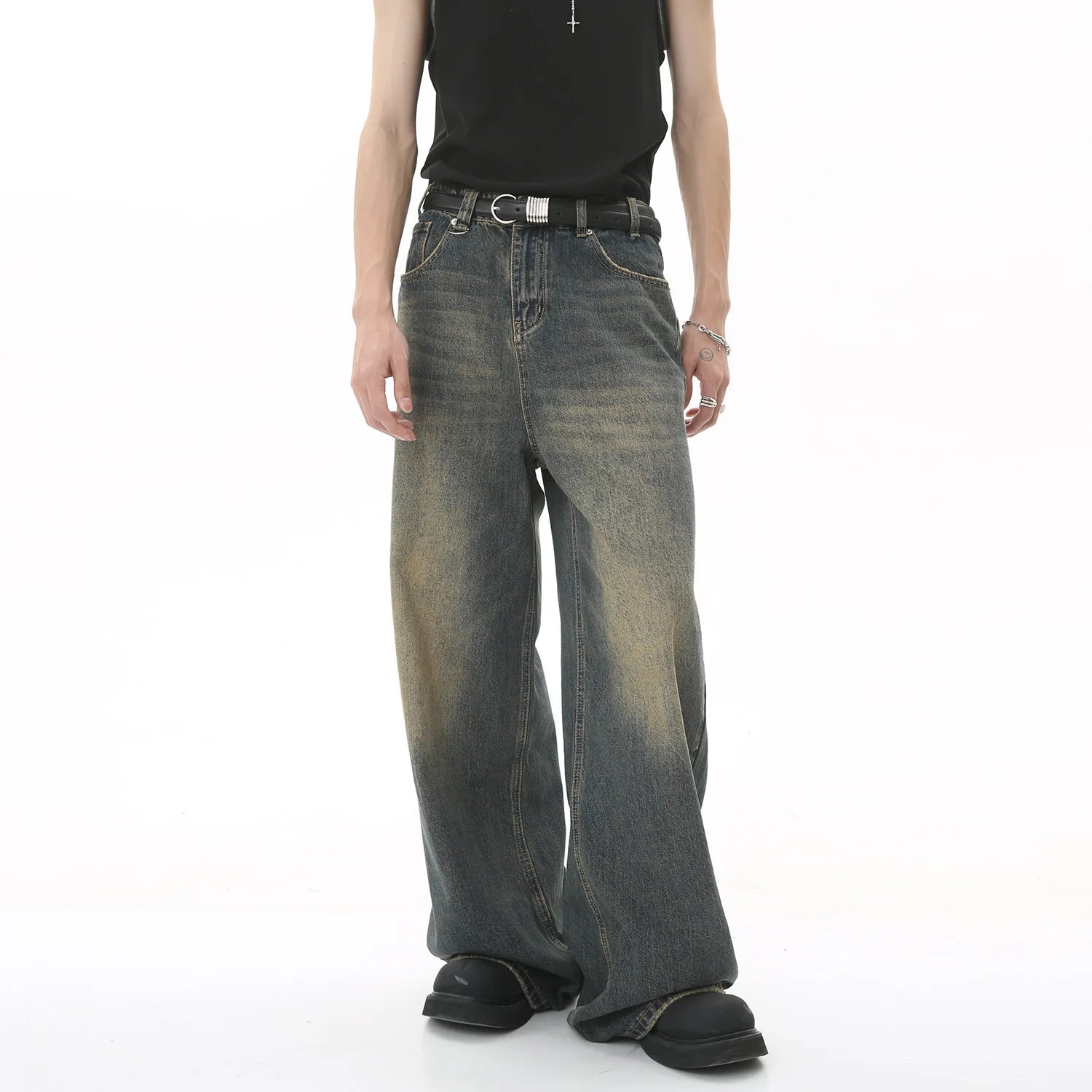 New Men's Baggy Straight Leg Wide Leg Jeans Male Fashion Vintage Wash Casual Denim Pants Youth Popular Brand Streetwear Trousers ATFH