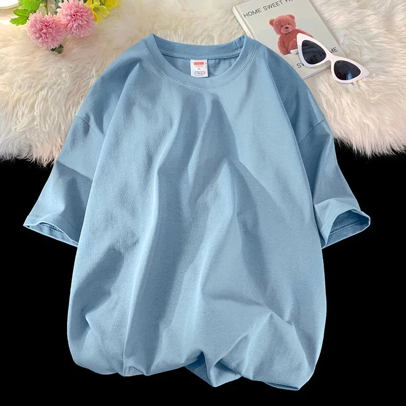 LEGIBLE Summer short sleeve T-Shirt Women Cotton Tee Shirt Loose Solid Basic Oversized T Shirt Women O-neck Tshirt Women - ATFH