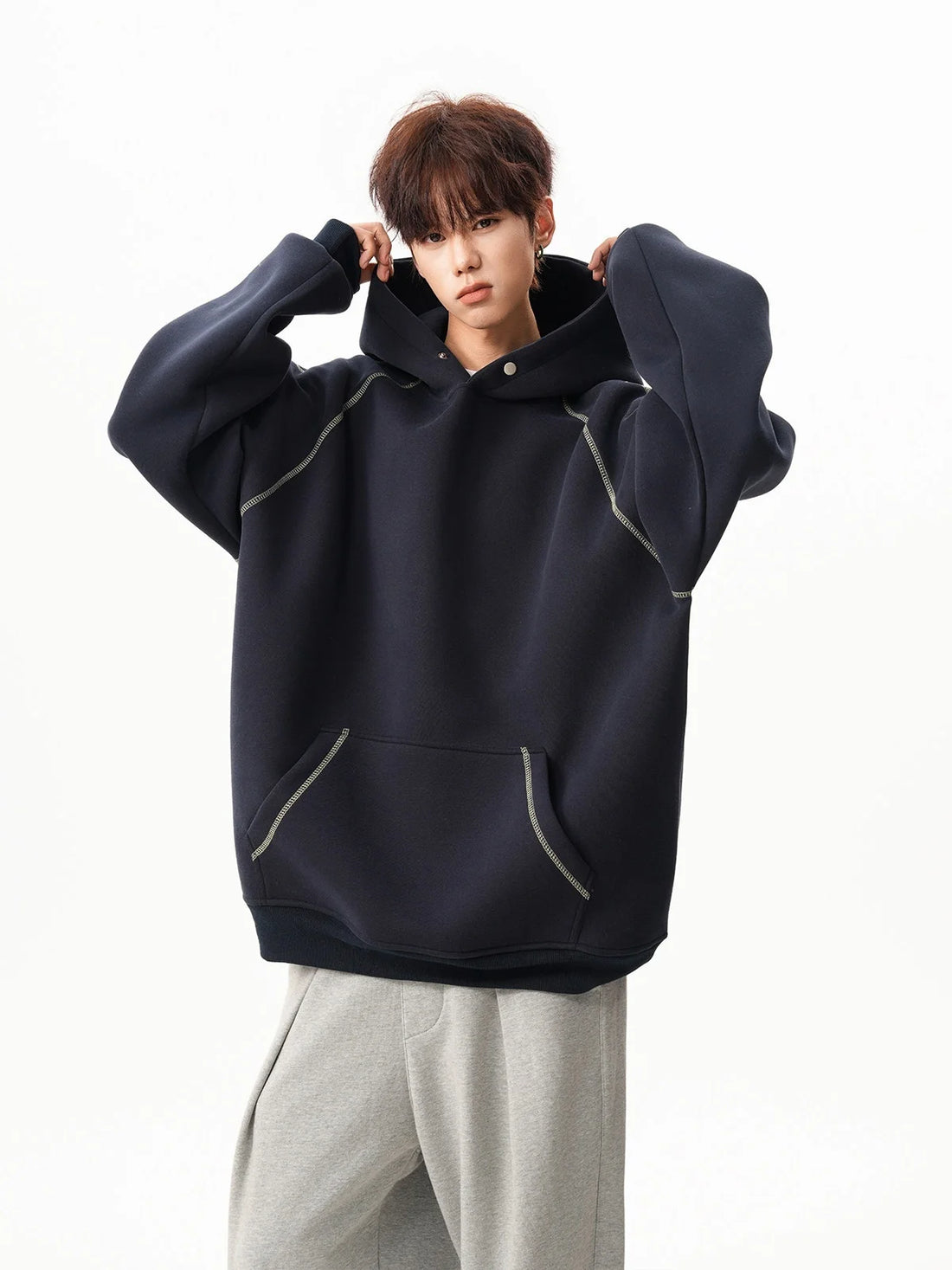 Mens With Hat Hoodies One Piece Cold Weather Lambswool Thermal Layer Thickened Fleece Interior Warm Protection Practical Fashion - ATFH