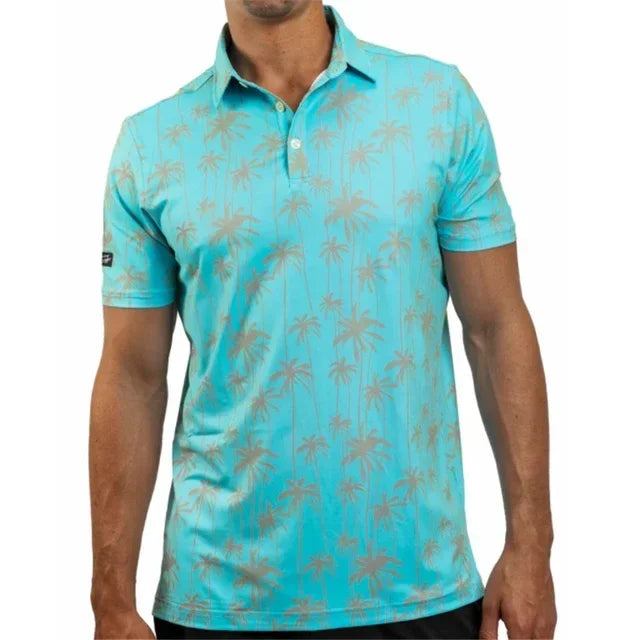 Summer Printed Floral Casual Golf T-shirt Men Outdoor Short Sleeve Quick Dry Breathable Clothing Lapel F4 Racing Polo T-shirt
