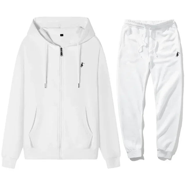 2026 Autumn and Winter New Men's Casual Fashion Pullover Zip Hoodie and Outdoor Jogging, Fitness, Warm Sports Pants Set - ATFH
