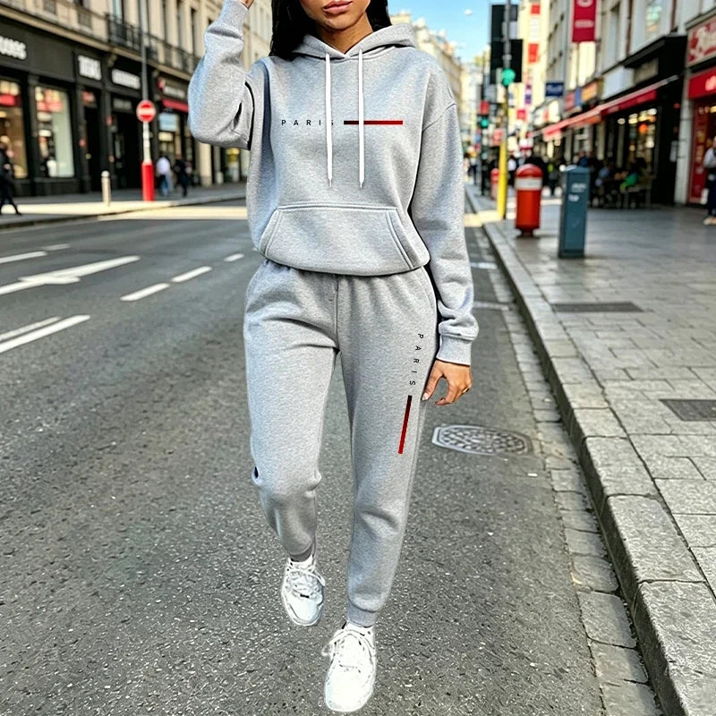Hot Sales Women's Outfits Print Casual Hooded Sweatshirts 2 Pcs Suits Outdoors Fashion Clothing Autumn Winter Woman Pants Sets