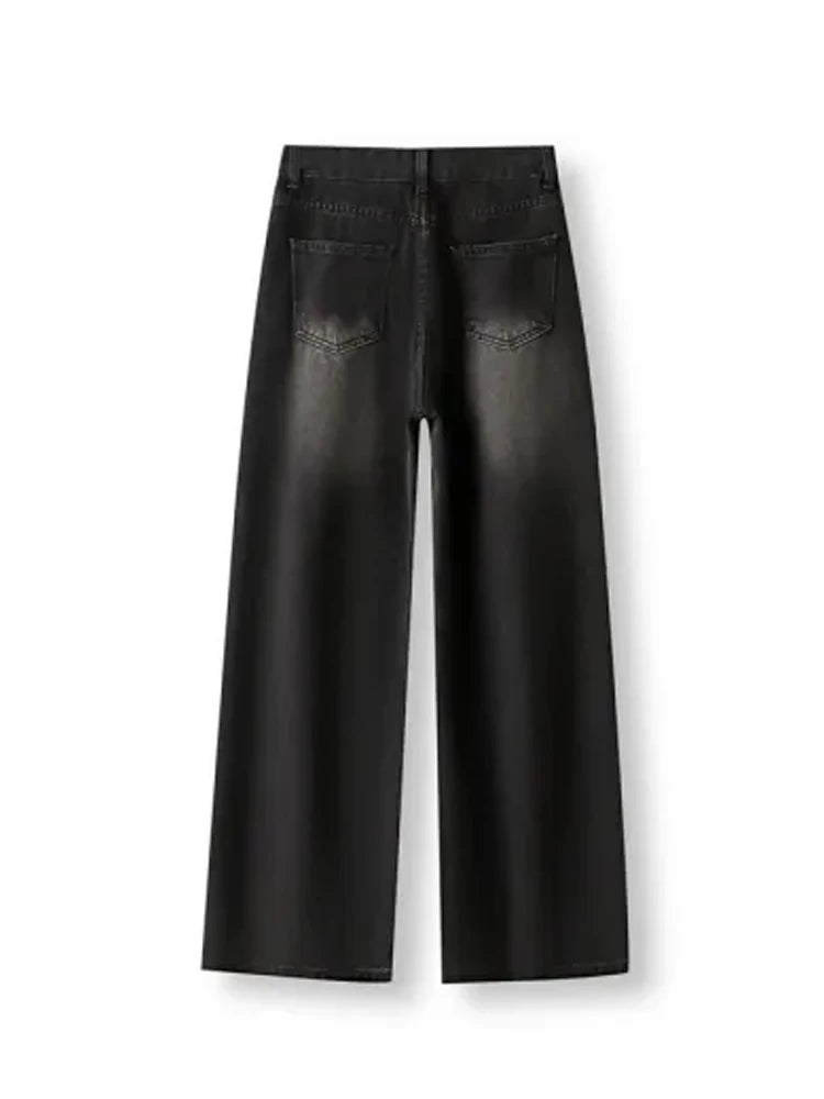 Retro High Waist Jeans Women's Fashion Y2K Straight Loose Denim Trousers Casual Vintage Washed Black Gary Girls Casual Pants