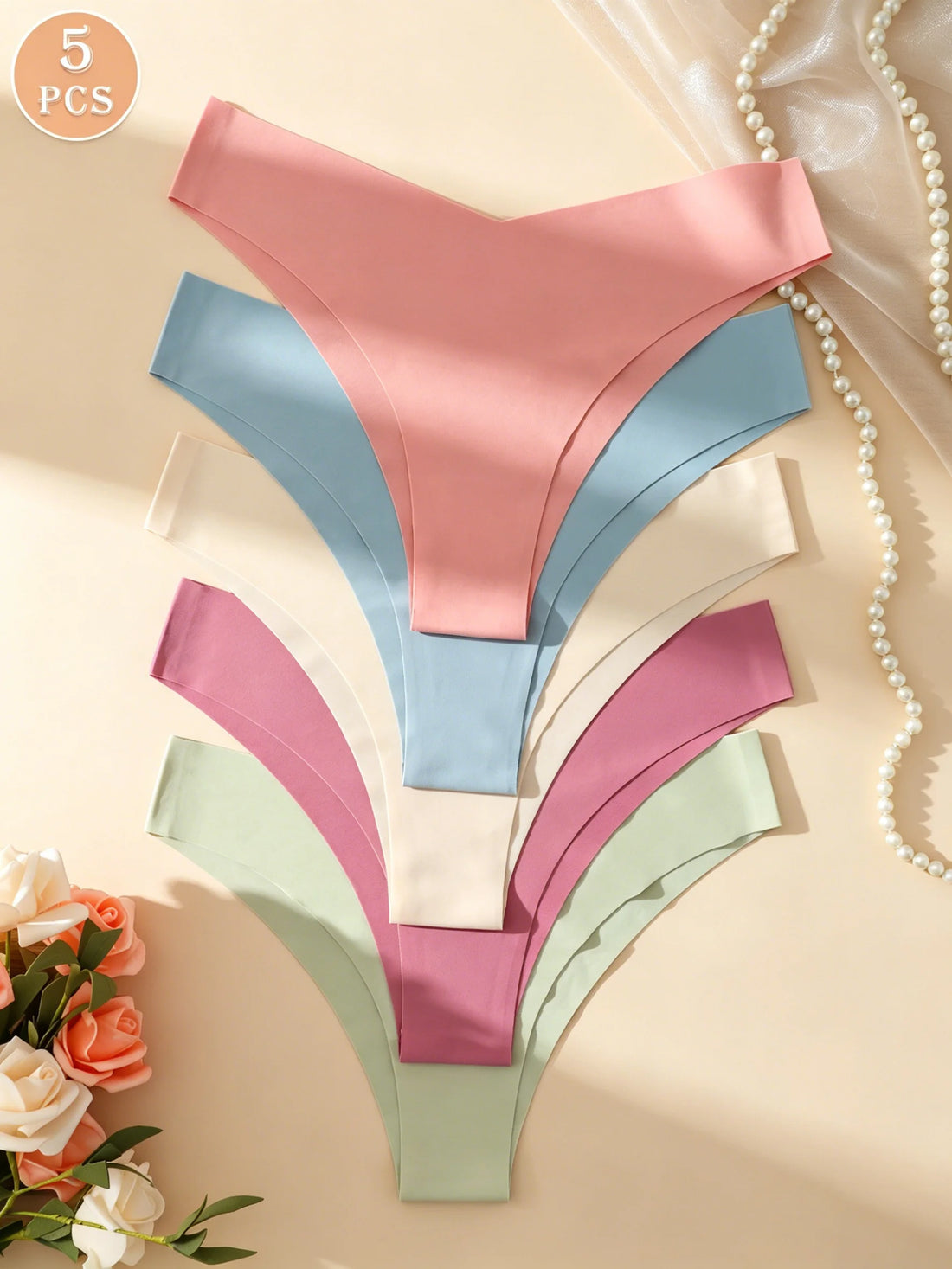 5PCS Pastel V-Waist Seamless Panties, No-Show Ultra-Soft Ice Silk Breathable Comfort Women Briefs