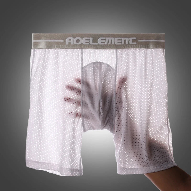 5-Pack of Ice Mesh Sports Underwear for Men, Anti-Wear Leg Running, Five-Point Extended Fitness Anti-Wear Crotch Extended Boxer