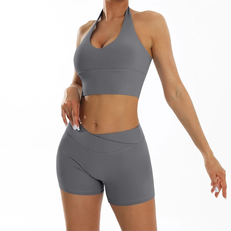 Summer Fitness Suits Short Sports Sets Yoga Clothes Sexy Women's Tracksuit Butt Lifting Shorts and Sport Bras Set Gym Outfits - ATFH