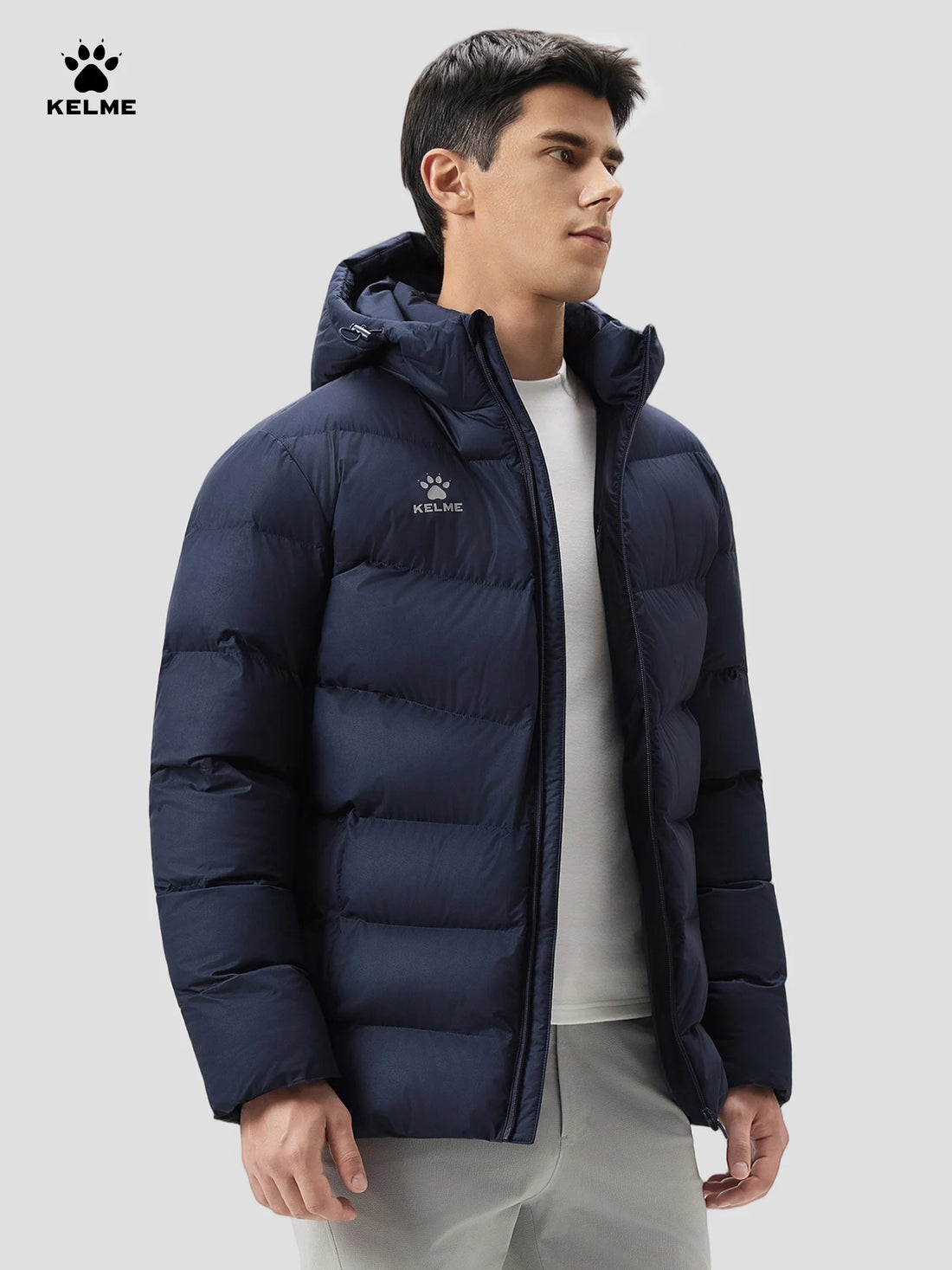 Kelme Men's Hooded Thermal Jacket For Sports Football Training And Outdoor Activities  Windproof Fleece-lined Coat