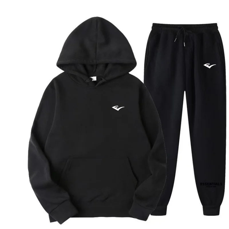 Men's sports and casual hooded shirt and pants set, featuring printed patterns, unisex, suitable for outdoor activities - ATFH