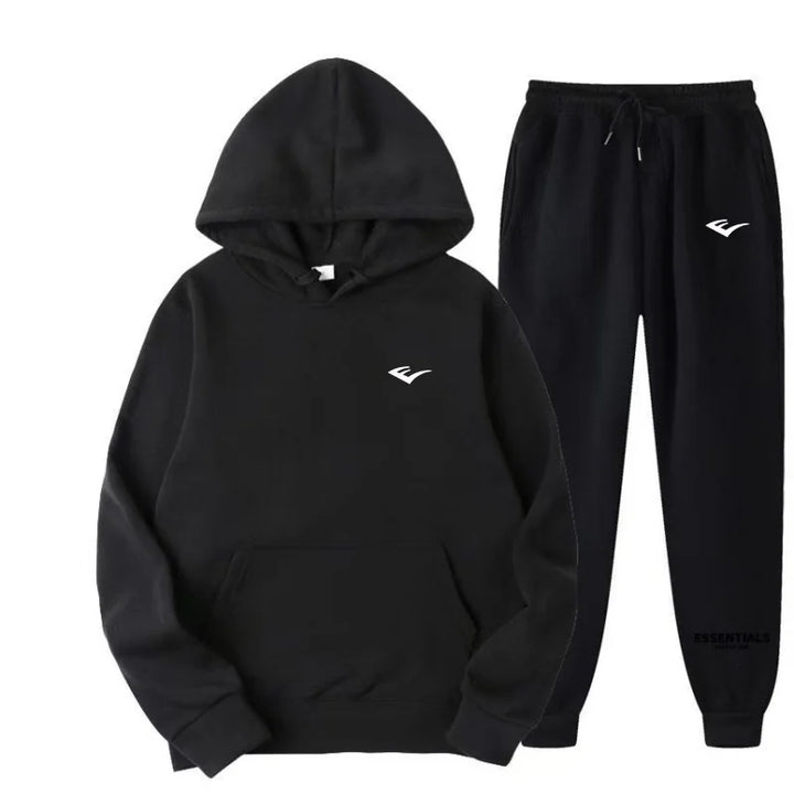 Men's sports and casual hooded shirt and pants set, featuring printed patterns, unisex, suitable for outdoor activities - ATFH