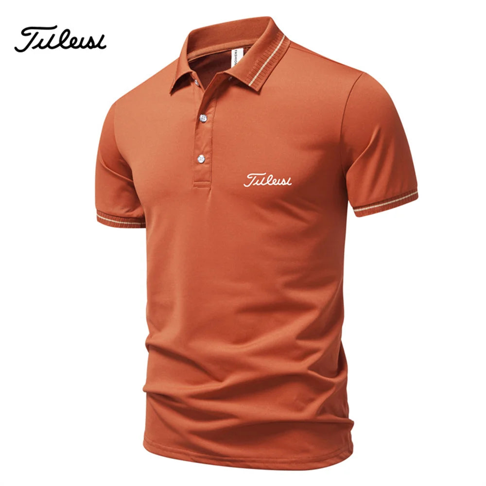 2026 new men's casual and fashionable solid color short sleeved polo shirt, comfortable and versatile summer T-shirt