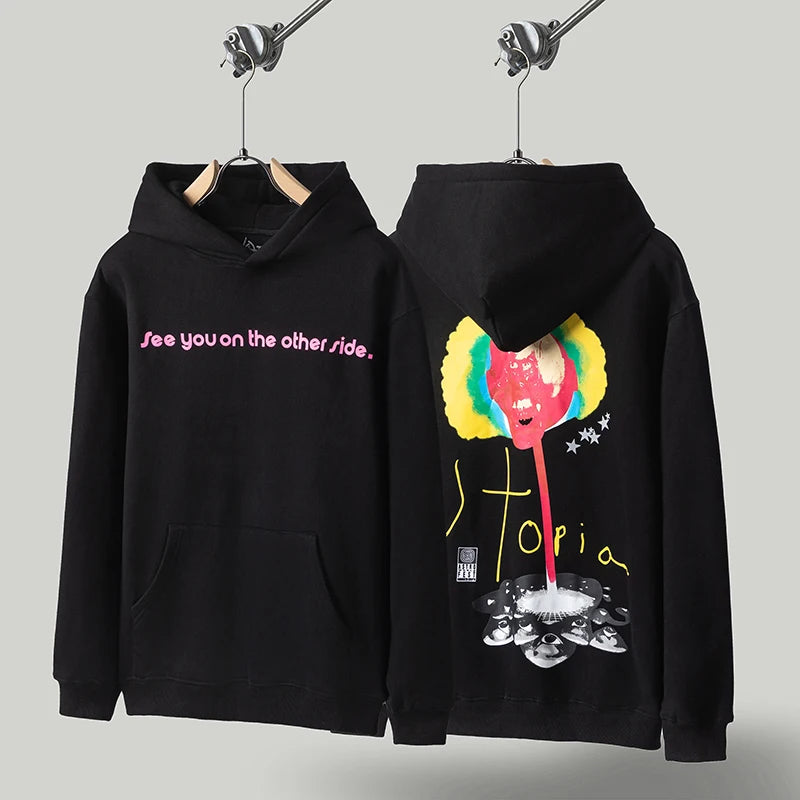 American Street Winter Cactus Jack Hoodie Letter Print Hooded Sweatshirts Casual Loose Fleece Hoodys Men Women Tops - ATFH