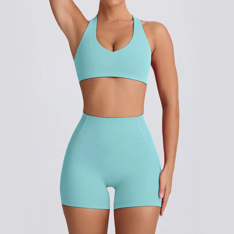 Naked Feel Quick-Dry Yoga Set Strappy Sports Bra & Seamless Leggings for Women Outdoor Gym Workout Activewear - ATFH
